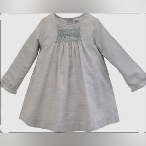 Girls' Smocked Long-Sleeve Casual Dress - Light Gray